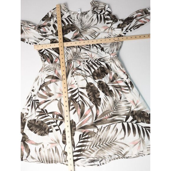 Old Navy Waist Defined Cross Front Crepe Dress Size XL White Palm Print Tropical - Picture 4 of 15